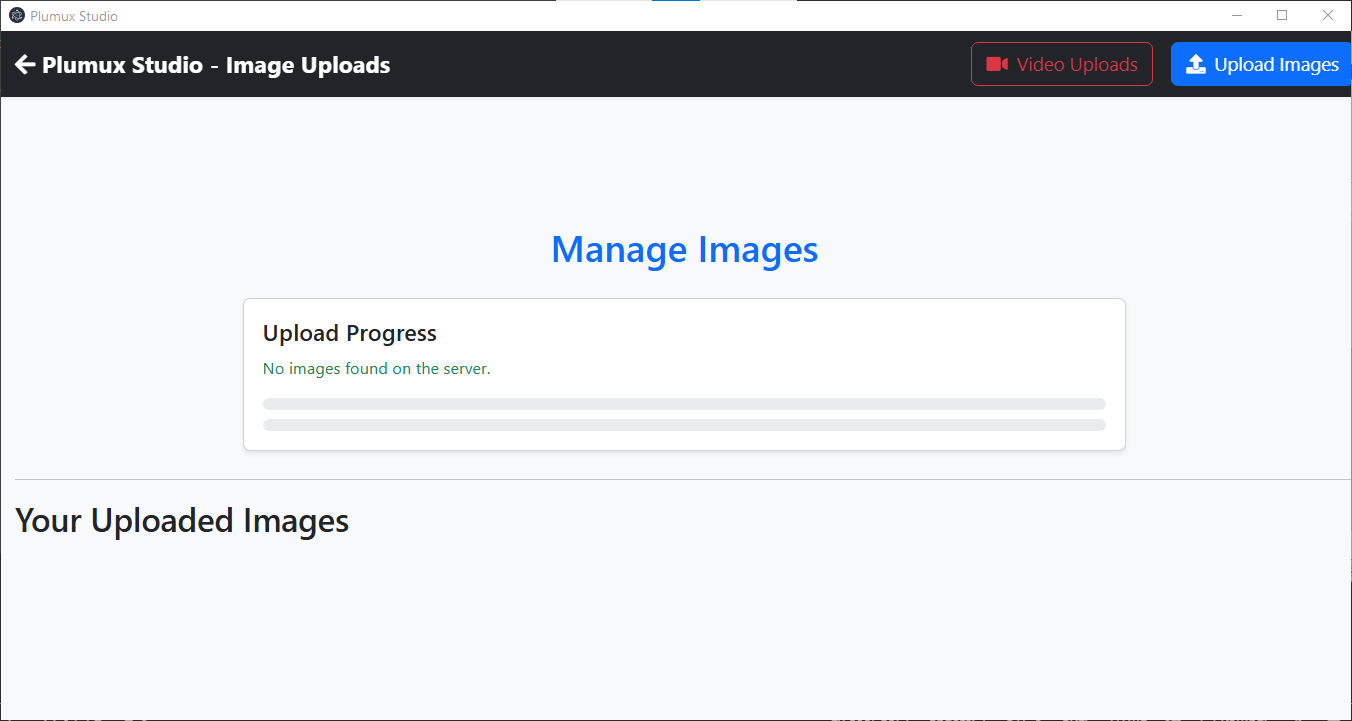Plumux Studio Image Upload Interface