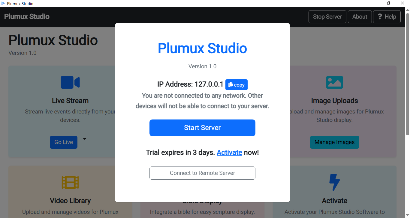Plumux Studio Main Display