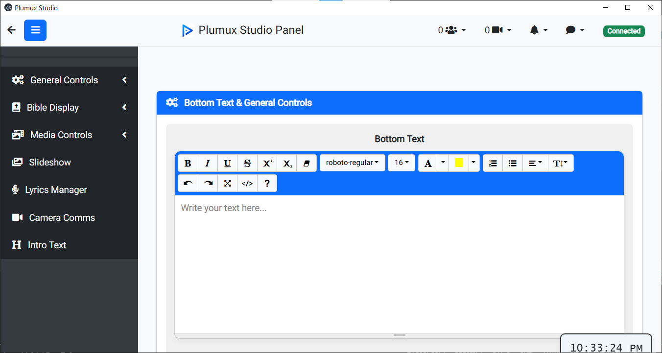 Plumux Studio Control Panel