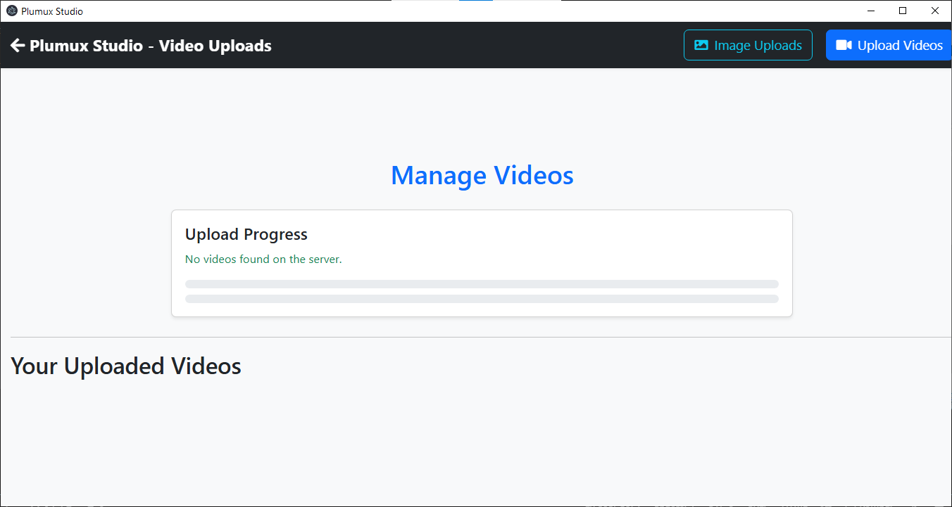 Plumux Studio Video Upload Interface